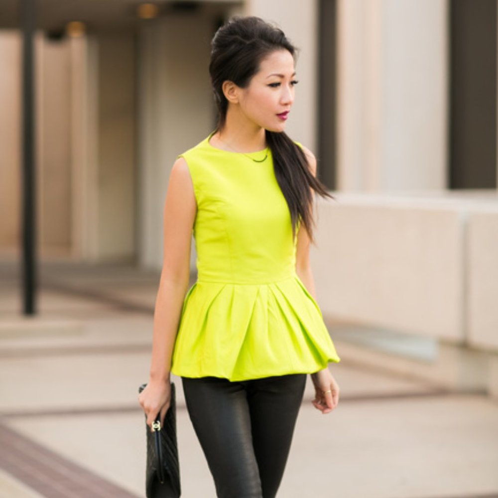 Tibi Lime Green Faille Peplum Shell - image 1